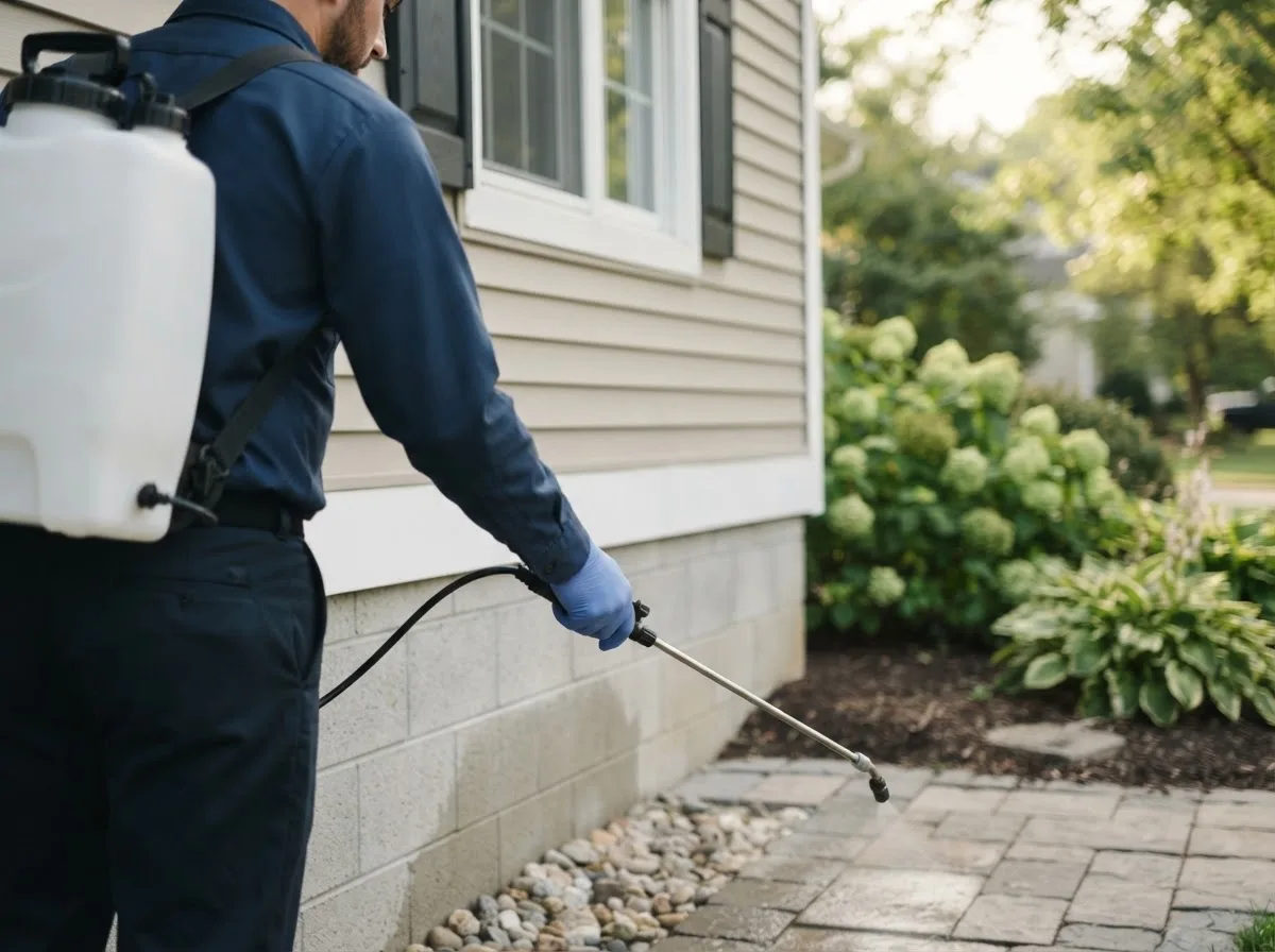 Pest control technician inspecting a home in Collins, NY